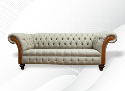 Chesterfield 3 Sitzer Beige Wohnzimmer Design Couchen Polster Sofa Sofas Textil